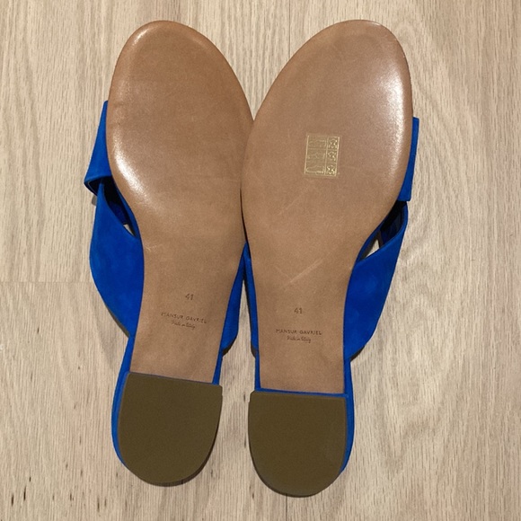 NWOT MANSUR GAVRIEL Electric Blue Suede Crossover Slide Sandals Flats 41/11 - Picture 5 of 6